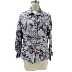 Chico's 100% Linen Shirt-jack Metallic Silver/Purple Sz 1 S/M NWOT
